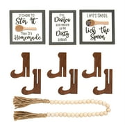 Jierger Farmhouse Decor for Tiered Tray Rustic Wooden Mini Sign Farmhouse Table Centerpieces with Artificial String Light Plastic Stand Farmhouse Tabletop Decorations for Home Kitchen